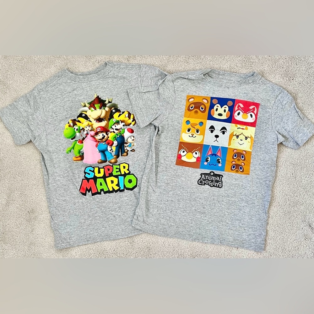 Nintendo Super Mario Party and Animal crossing tshirts, bundle of 2, boys size S